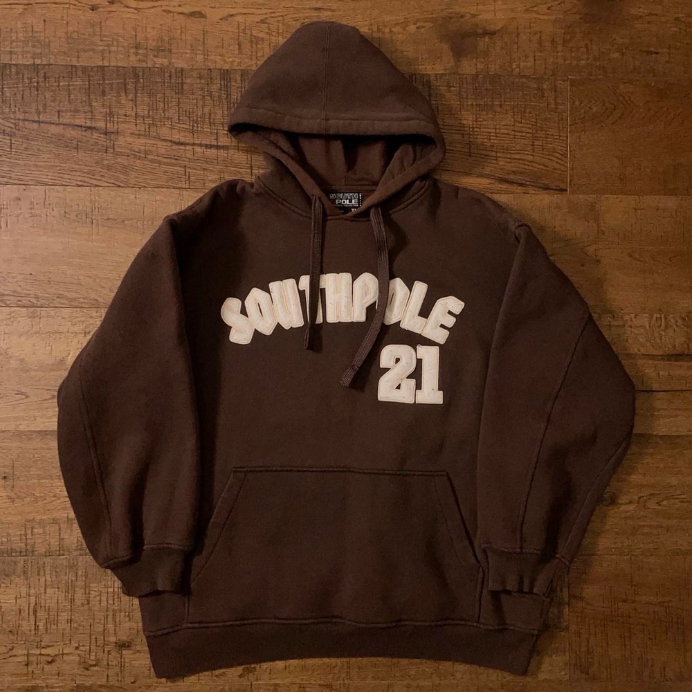Southpole Hoodie Mens XL Brown Y2K Skater Streetwear College Spellout 21